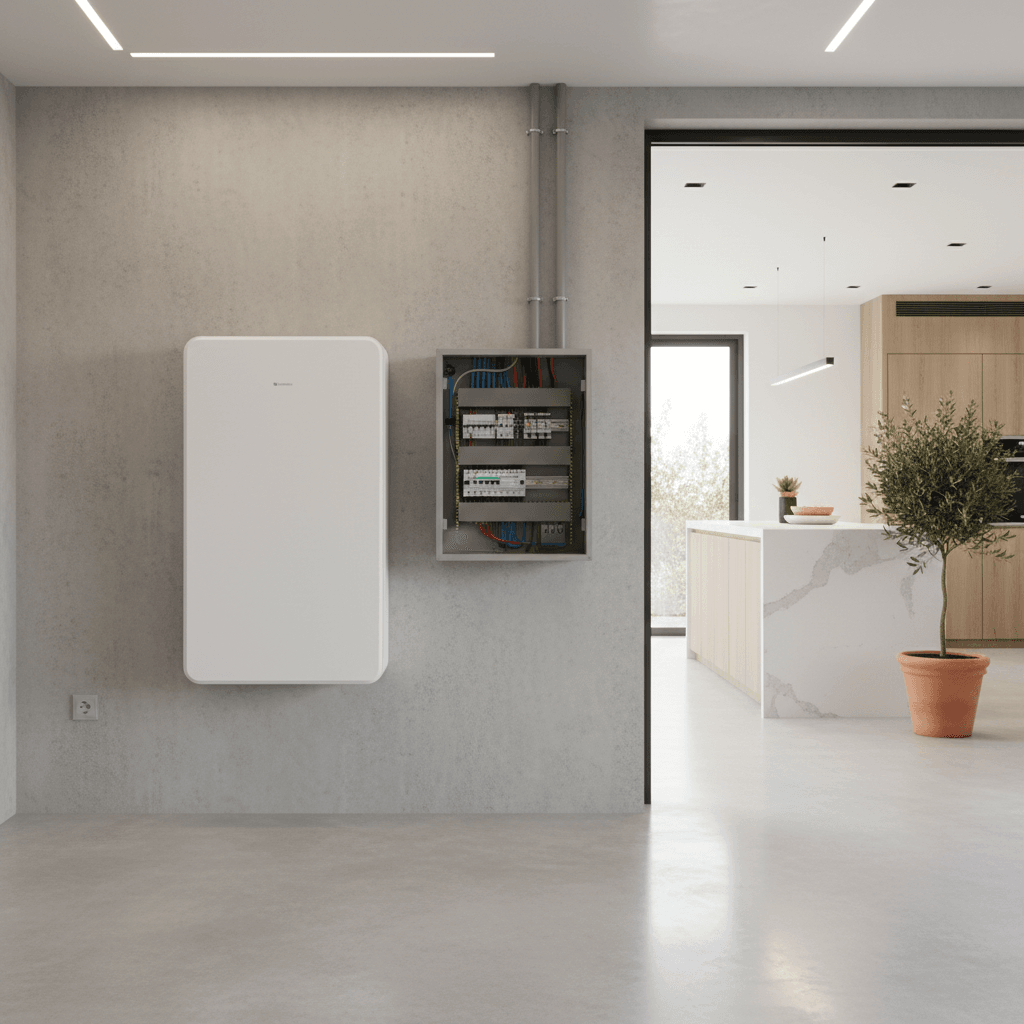 מערכת סוללות גיבוי ביתית מותקנת על קיר בבית פרטי בישראל