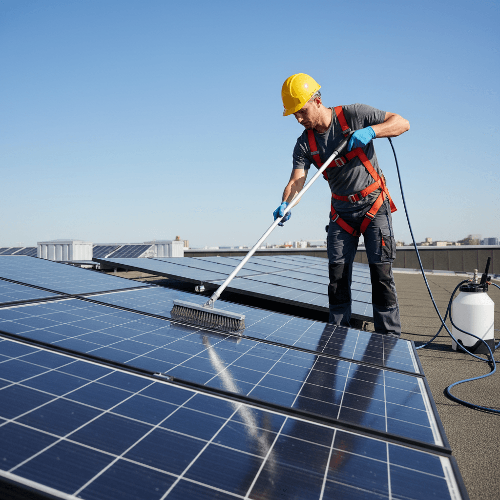 ניקוי פאנלים סולאריים על גג בית פרטי בישראל