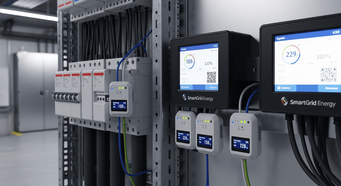 חיישנים ומונים חכמים מותקנים על מערכת חשמל במבנה מסחרי